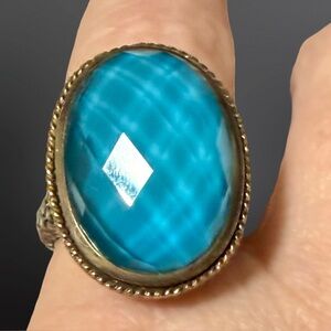 Andrea Candela 18k Gold & Sterling Silver Doublet Turquoise Ring Size 7